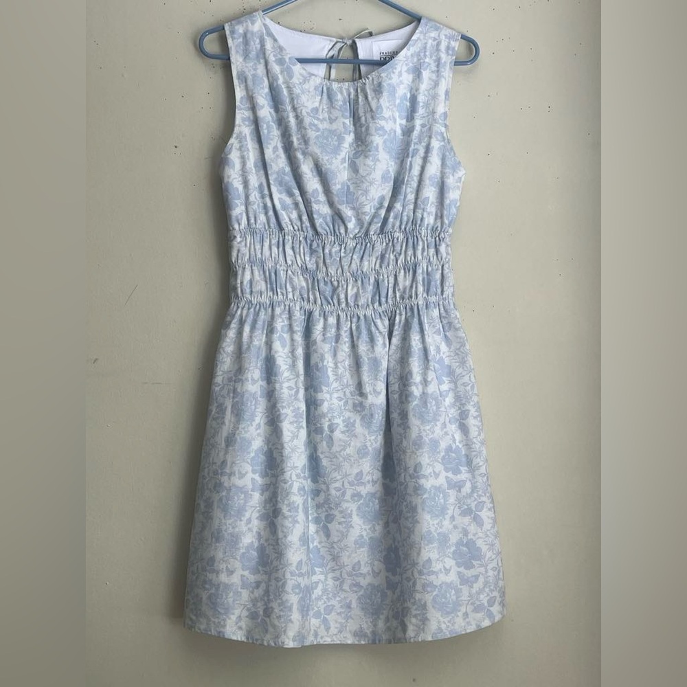 Blue and White Sleeveless Sundress with Scoop Neck